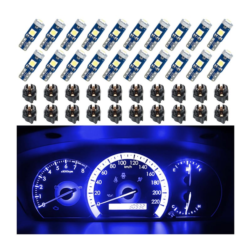 BELOMI 20 Pcs T5 LED Lights for Car Dashboard High Light Bulb 30303SMD Replacement with Twist Lock Socket Super Bright Light for Instrument Cluster Dashboard Panel Gauge Indicator Blue