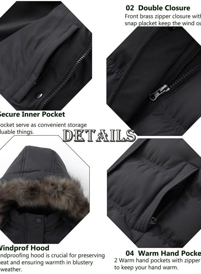 GGleaf Women's Plus Size Hooded Warm Winter Coat Quilted Thicken Puffer Jacket with Removable Fur Hood Dark Grey 3X - Image 5