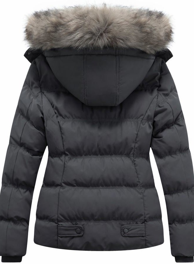 GGleaf Women's Plus Size Hooded Warm Winter Coat Quilted Thicken Puffer Jacket with Removable Fur Hood Dark Grey 3X - Image 3