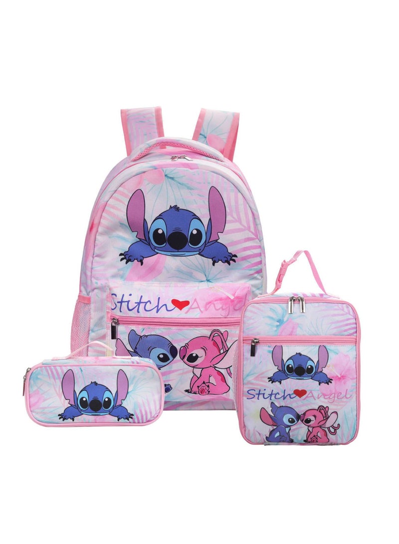 Stitch Cartoon Backpack Primary and Secondary School Students Backpack Children Backpack 30*40*17CM+Lunch Bag 21*26*11CM+Pen Bag - Image 1