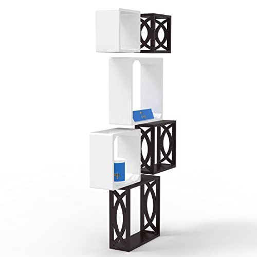 Raafi Wooden Square Nesting Floating Wall Shelves (Set of 6, Brown & White) (Brown & White) - Image 4