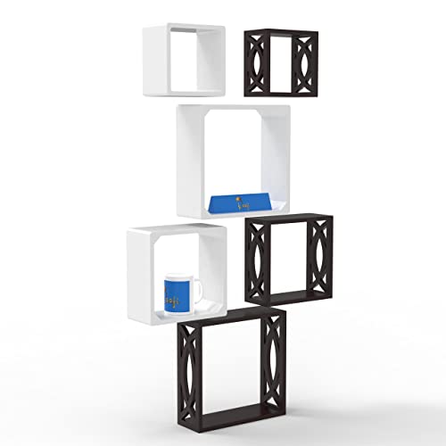 Raafi Wooden Square Nesting Floating Wall Shelves (Set of 6, Brown & White) (Brown & White) - Image 3