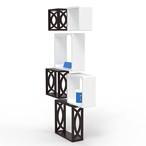 Raafi Wooden Square Nesting Floating Wall Shelves (Set of 6, Brown & White) (Brown & White) - Image 5