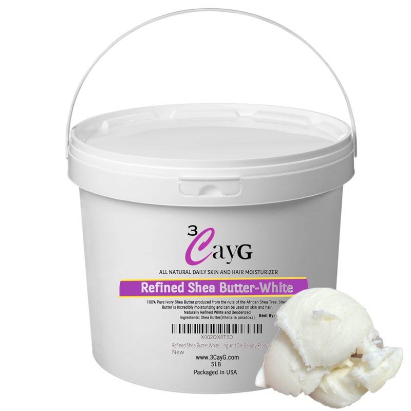 3CAYG 5lb Pail White Refined Shea Butter Deoderized Skin and Hair Body Butter Use for Soapmaking and Whipped Body Butter - Image 1