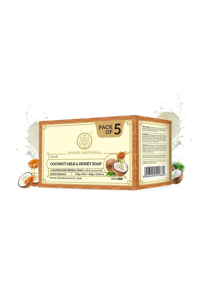 Khadi Natural Khadi Natural Herbal Coconut Milk & Honey Soap |Herbal Bathing Soap for Glowing Skin| Long Lasting Hydration | Suitable for All Skin Types| (Pack of 5) (5x125 g) (625 g)  - Image 1