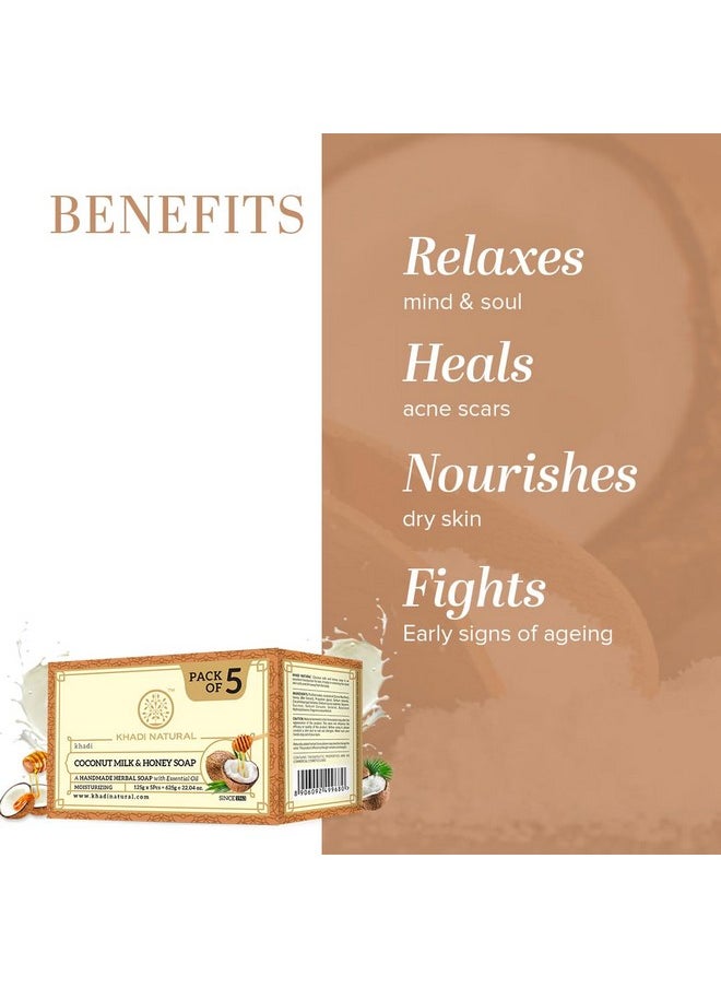 Khadi Natural Khadi Natural Herbal Coconut Milk & Honey Soap |Herbal Bathing Soap for Glowing Skin| Long Lasting Hydration | Suitable for All Skin Types| (Pack of 5) (5x125 g) (625 g)  - Image 2