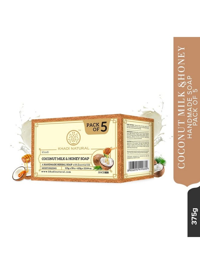Khadi Natural Khadi Natural Herbal Coconut Milk & Honey Soap |Herbal Bathing Soap for Glowing Skin| Long Lasting Hydration | Suitable for All Skin Types| (Pack of 5) (5x125 g) (625 g)  - Image 5
