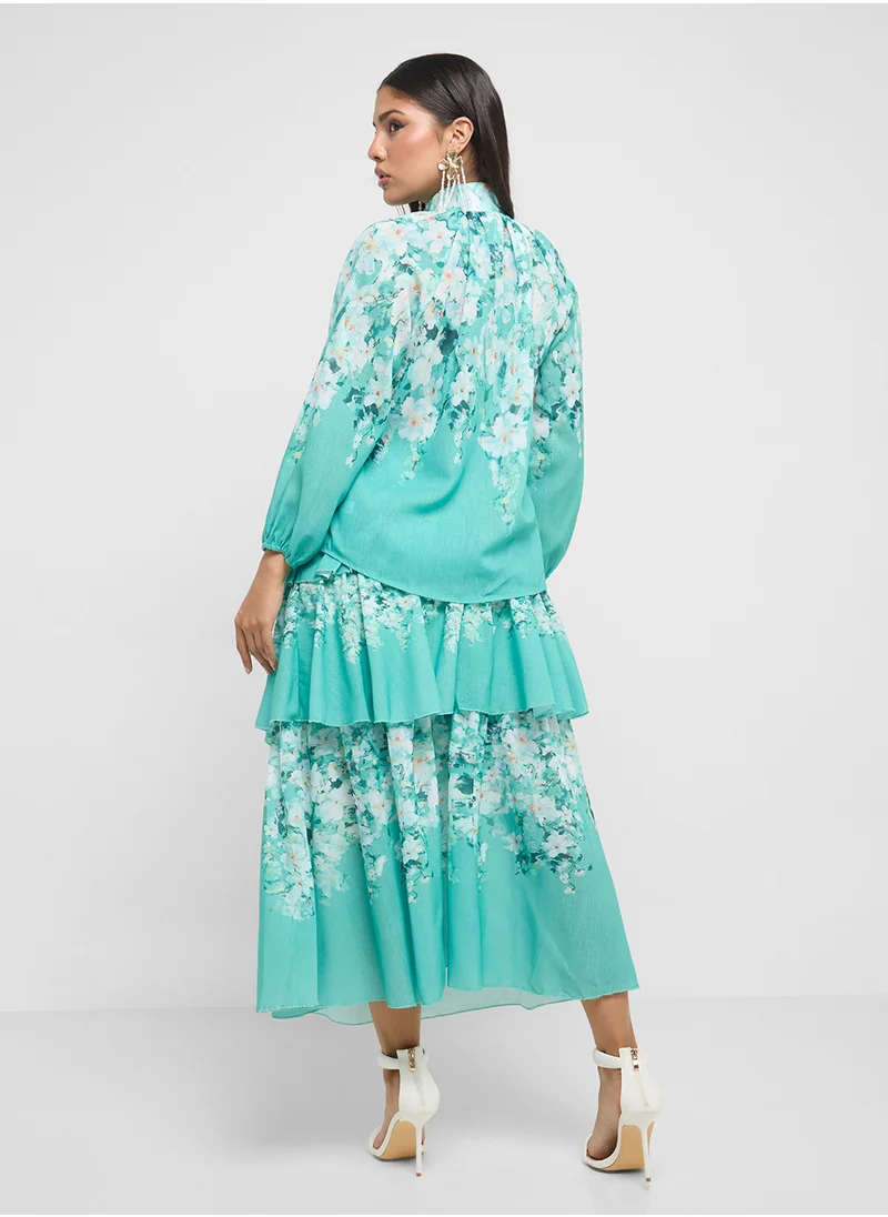 Khizana Printed Top & Skirt Set