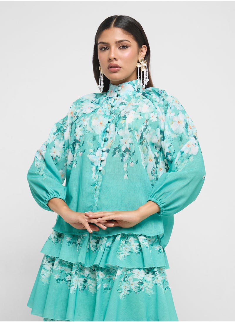 Khizana - Printed Top & Skirt Set - Image 1