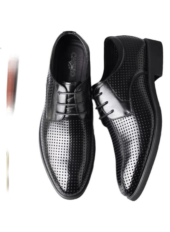 Cartelo British Men'S Shoes, Hollow-Out Formal Shoes, Breathable Cowhide Pointed-Toe Low-Top Lace-Up Leather Shoes For Men 9285, Black, Size 38 - Image 2