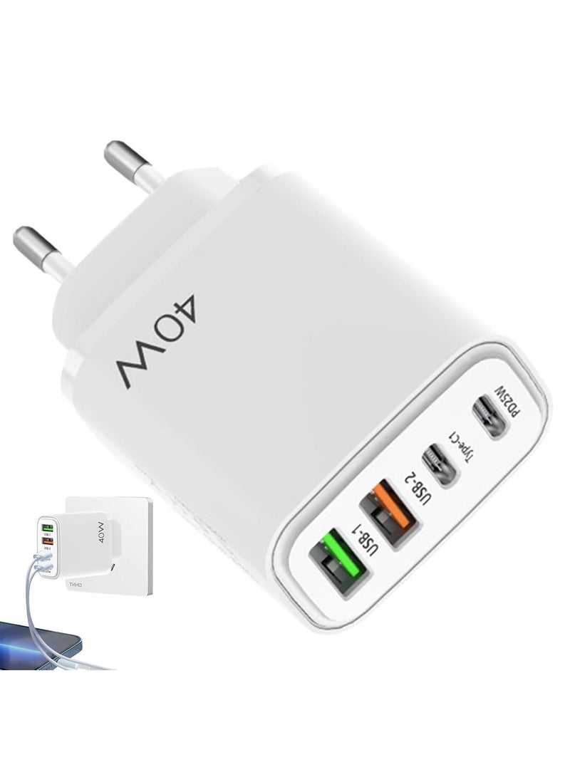 ELTRAZONE USB C Fast Charger – 40W PD 4-Port Over Current Protection Charging Block with Cable – Portable Charger for Headphones, Tablets, Smartphones – 100-240V Universal Charging for Home, Dorm, and Travel - Image 1
