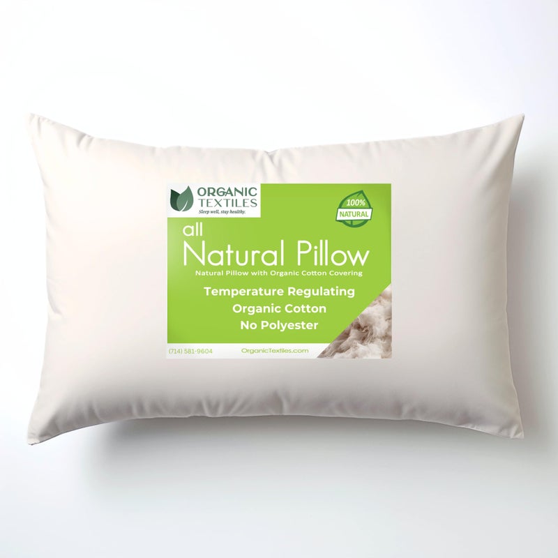 OrganicTextiles Organic Cotton Pillow with Organic Cotton Cover Queen Size GOTS Certified Adjustable Loft Head and Neck Pain Relief Support Back Side Stomach Sleepers Bed Pillow for Sleeping