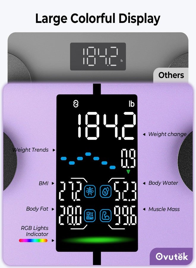 Ovutek Scale for Body Weight, Digital Bathroom Smart Scale with 13 Body Composition Analyzer Sync Weight Scale BMI Health Monitor Sync Apps 400lbs - Purple - Image 2