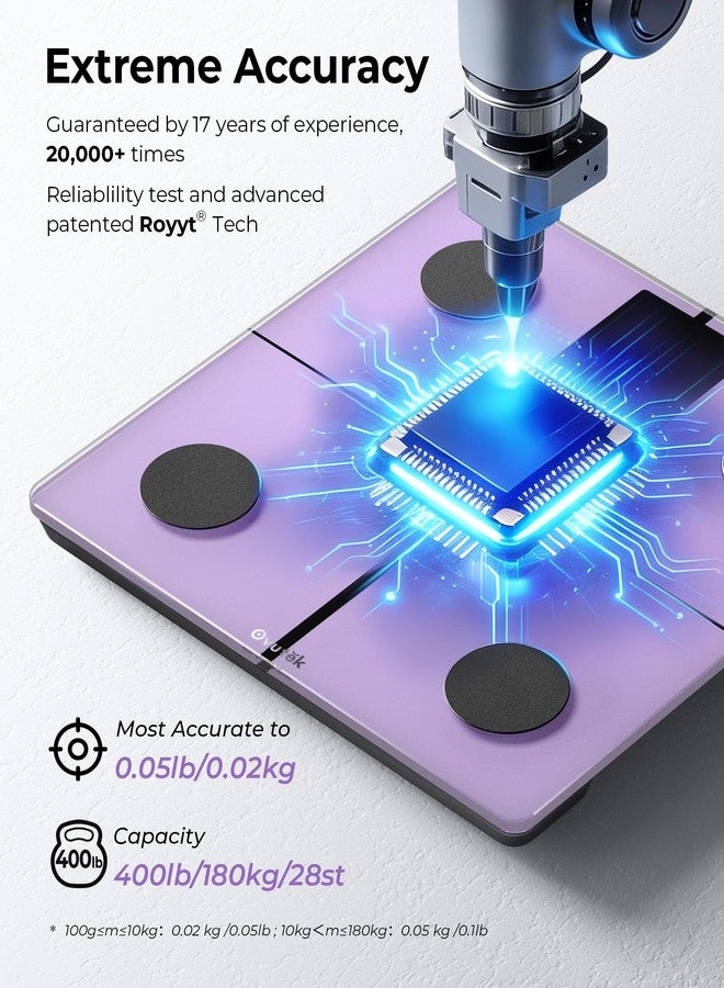 Ovutek Scale for Body Weight, Digital Bathroom Smart Scale with 13 Body Composition Analyzer Sync Weight Scale BMI Health Monitor Sync Apps 400lbs - Purple - Image 4