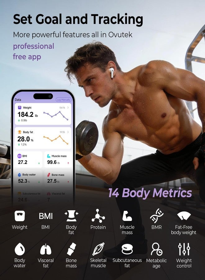 Ovutek Scale for Body Weight, Digital Bathroom Smart Scale with 13 Body Composition Analyzer Sync Weight Scale BMI Health Monitor Sync Apps 400lbs - Purple - Image 5