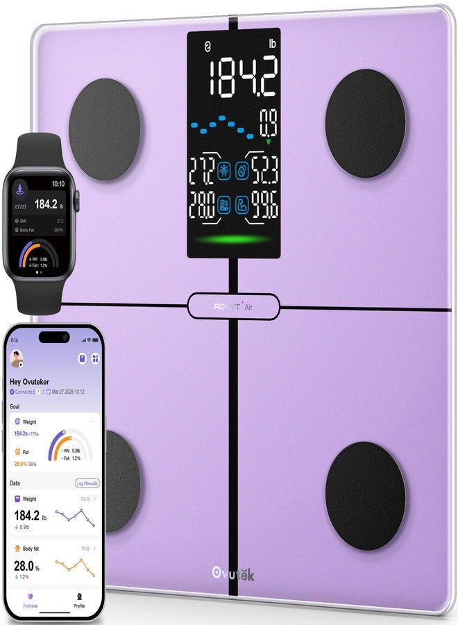 Ovutek Scale for Body Weight, Digital Bathroom Smart Scale with 13 Body Composition Analyzer Sync Weight Scale BMI Health Monitor Sync Apps 400lbs - Purple - Image 1