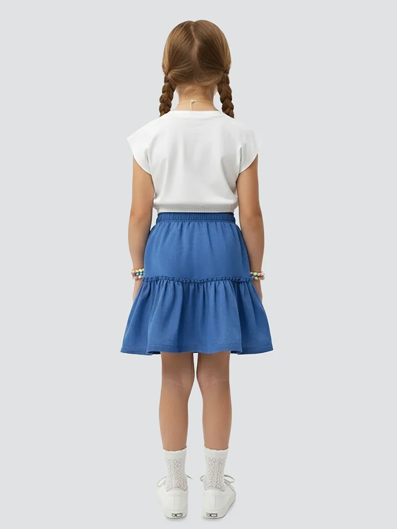 دينوكيدس طقم بناتي بلوزة قصيرة وتنورة مزهرة