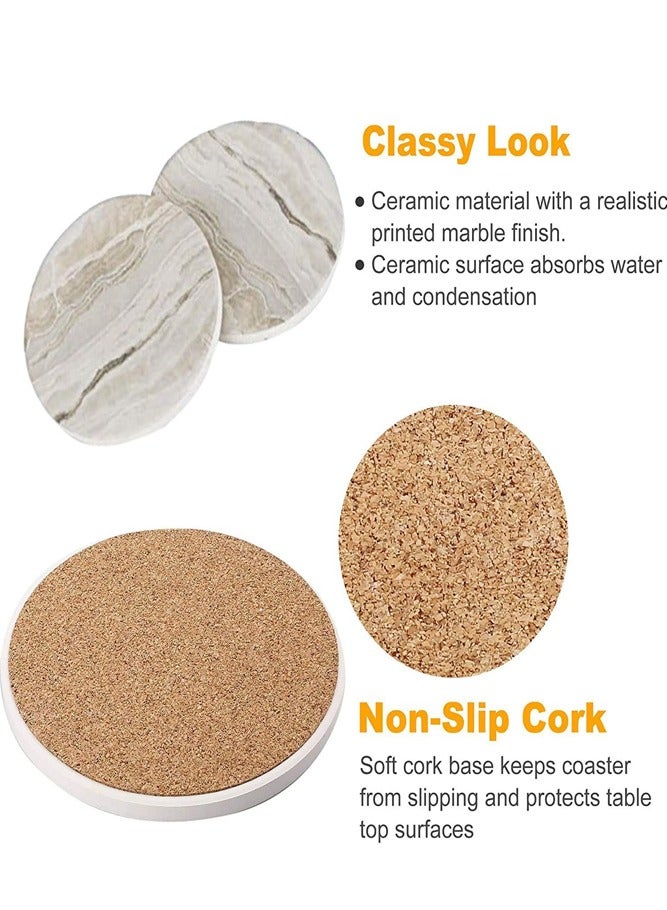 AMERTEER 6PCS Ceramic Drink Coasters with Holder – Marble-Style Coasters for Tabletop Protection - Image 2