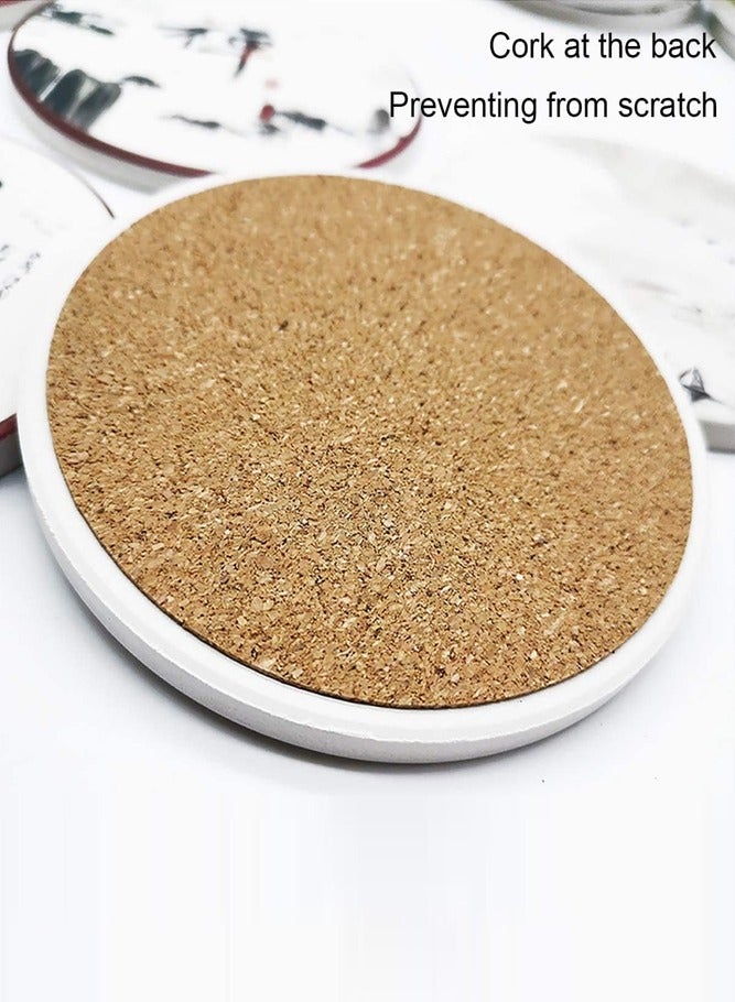 AMERTEER 6PCS Ceramic Drink Coasters with Holder – Marble-Style Coasters for Tabletop Protection - Image 3