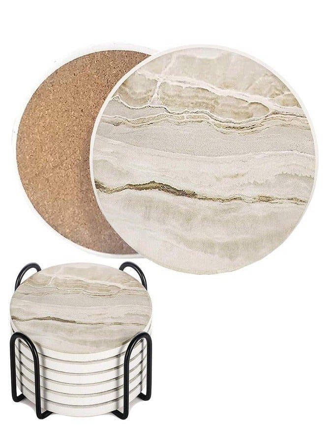 AMERTEER 6PCS Ceramic Drink Coasters with Holder – Marble-Style Coasters for Tabletop Protection - Image 1