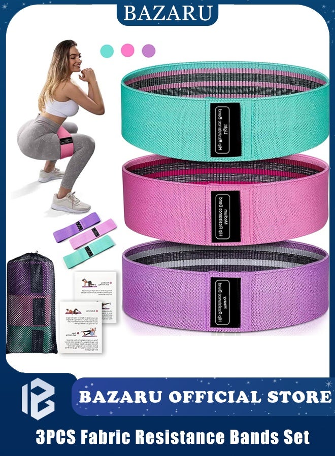 BAZARU 3PCS Fabric Resistance Bands Set , Non-Slip Exercise Bands for Women & Men, Anti-Roll Hip Thigh Legs Workout for Glutes Activation, Yoga Pilates, 3 Levels Light Medium Heavy with Carry Pouch - Image 1