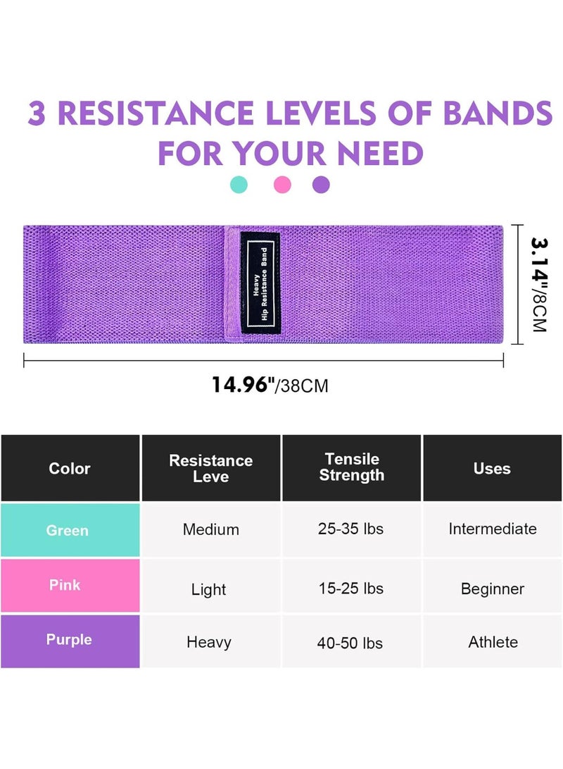 BAZARU 3PCS Fabric Resistance Bands Set , Non-Slip Exercise Bands for Women & Men, Anti-Roll Hip Thigh Legs Workout for Glutes Activation, Yoga Pilates, 3 Levels Light Medium Heavy with Carry Pouch - Image 4