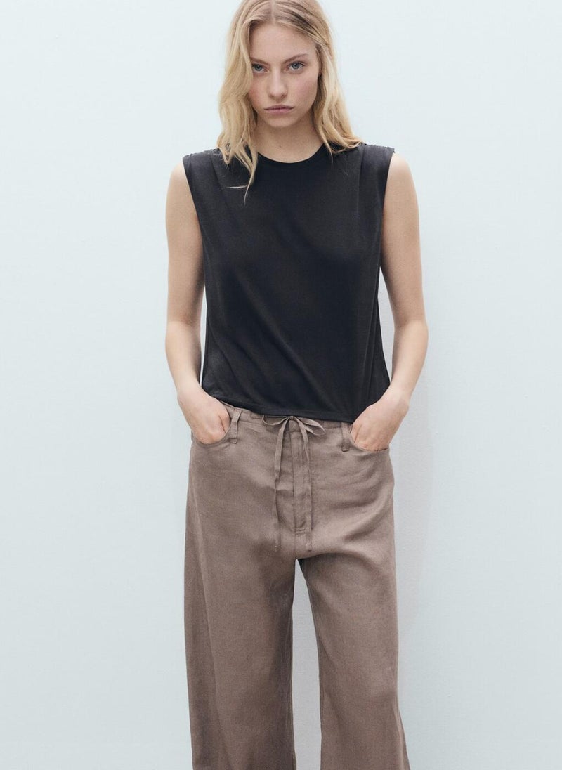 MANGO Flowy T-Shirt With Gathered Shoulders  - Image 1