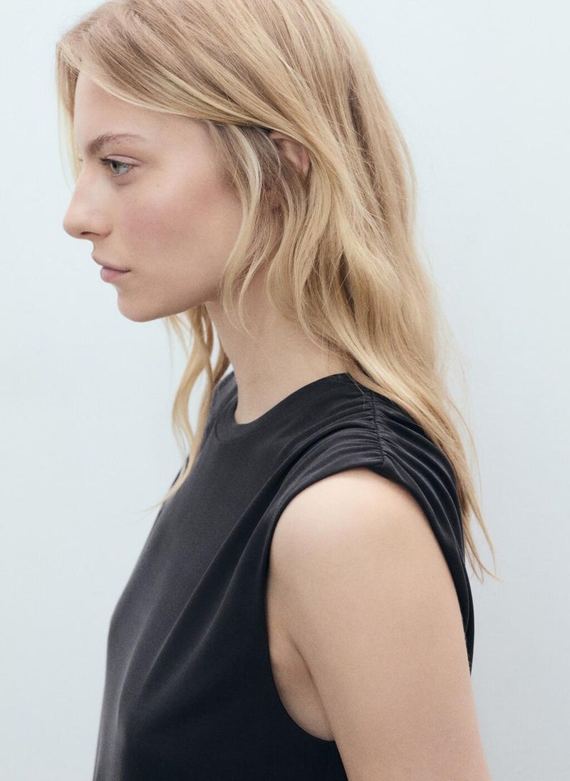 MANGO Flowy T-Shirt With Gathered Shoulders  - Image 4