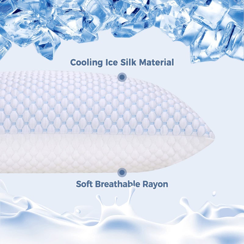 OSBED Shredded Memory Foam Pillows Queen Size Set of 2, Cooling Pillows for Sleeping 2 Pack, Adjustable Loft Bed Firm or Soft Pillows for Side, Back, Stomach, Hot Sleepers (20"x 30") - Image 2