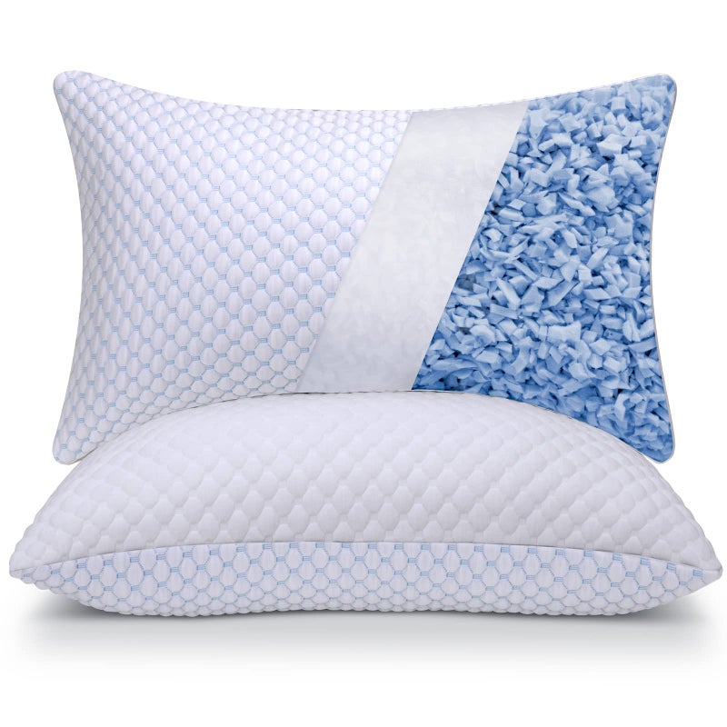 OSBED Shredded Memory Foam Pillows Queen Size Set of 2, Cooling Pillows for Sleeping 2 Pack, Adjustable Loft Bed Firm or Soft Pillows for Side, Back, Stomach, Hot Sleepers (20"x 30") - Image 1