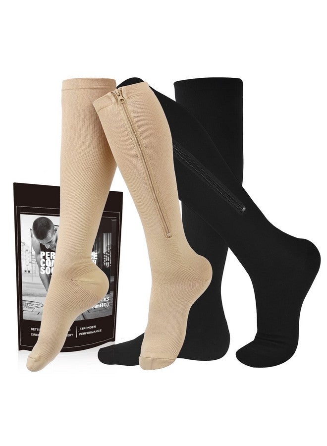 cerpite cerpite Zipper Compression Socks, 2 Pairs 15-20 mmHg Closed Toe Compression Stockings for Men Women，Suit for Running - Image 1
