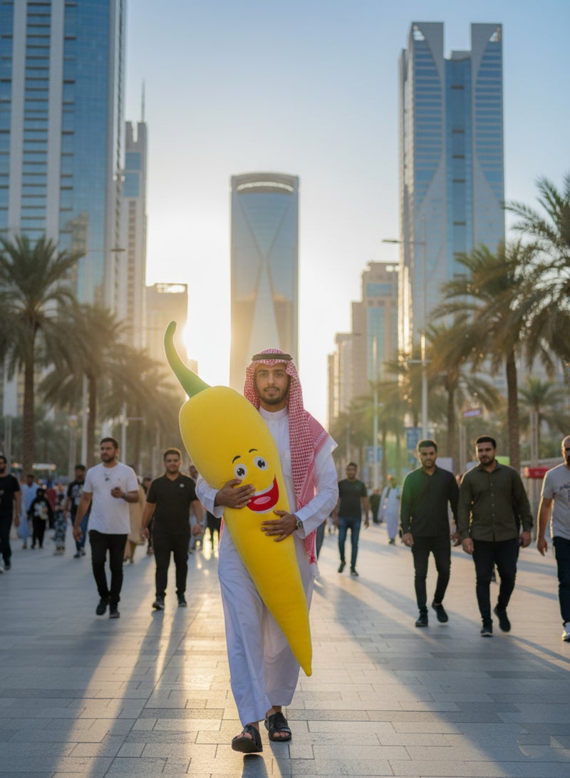 XiuWoo Giant pepper Pillow 180 cm – Soft Fiber-Filled pepper Plush with Funny Emoji Face, Inspired by Riyadh Boulevard Décor, Suitable for Kids’ Rooms, Gifts, Sitting, and Relaxation - Image 4