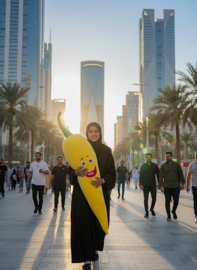 XiuWoo Giant pepper Pillow 180 cm – Soft Fiber-Filled pepper Plush with Funny Emoji Face, Inspired by Riyadh Boulevard Décor, Suitable for Kids’ Rooms, Gifts, Sitting, and Relaxation - Image 1