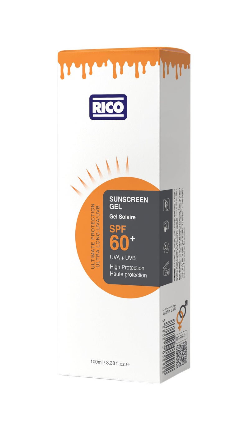 ريكو RICO Sunscreen Gel SPF 60, Lightweight with Carrot Extract, No White Cast, 100 ml, for All Skin Types - Image 3