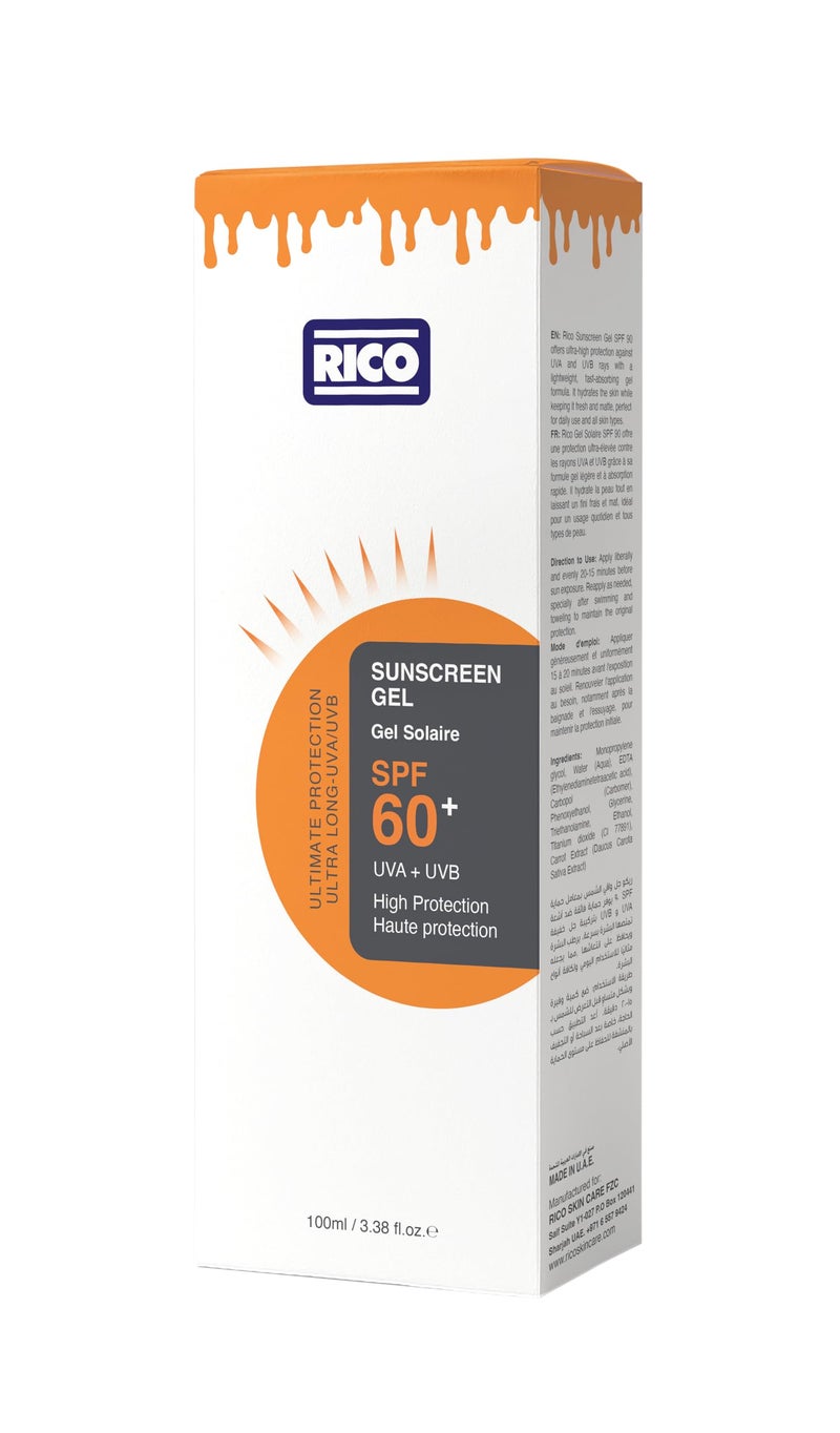 ريكو RICO Sunscreen Gel SPF 60, Lightweight with Carrot Extract, No White Cast, 100 ml, for All Skin Types - Image 4