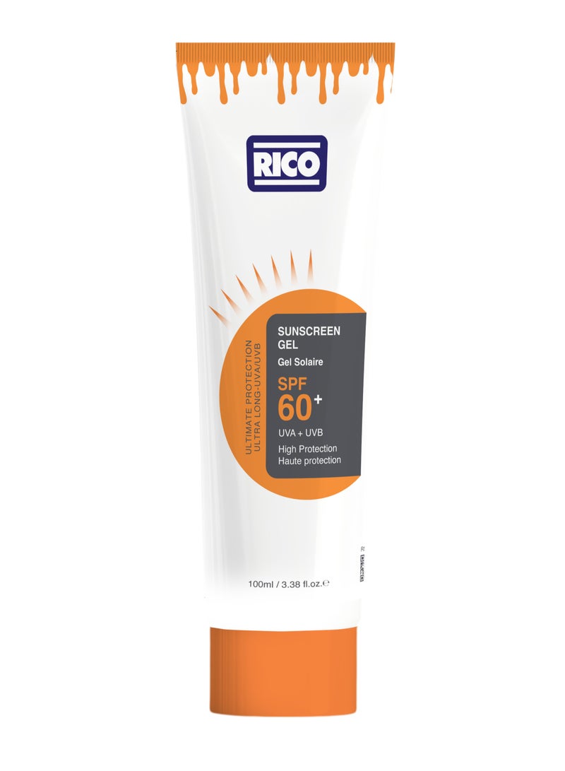 RICO Sunscreen Gel SPF 60, Lightweight with Carrot Extract, No White Cast, 100 ml, for All Skin Types - Image 1