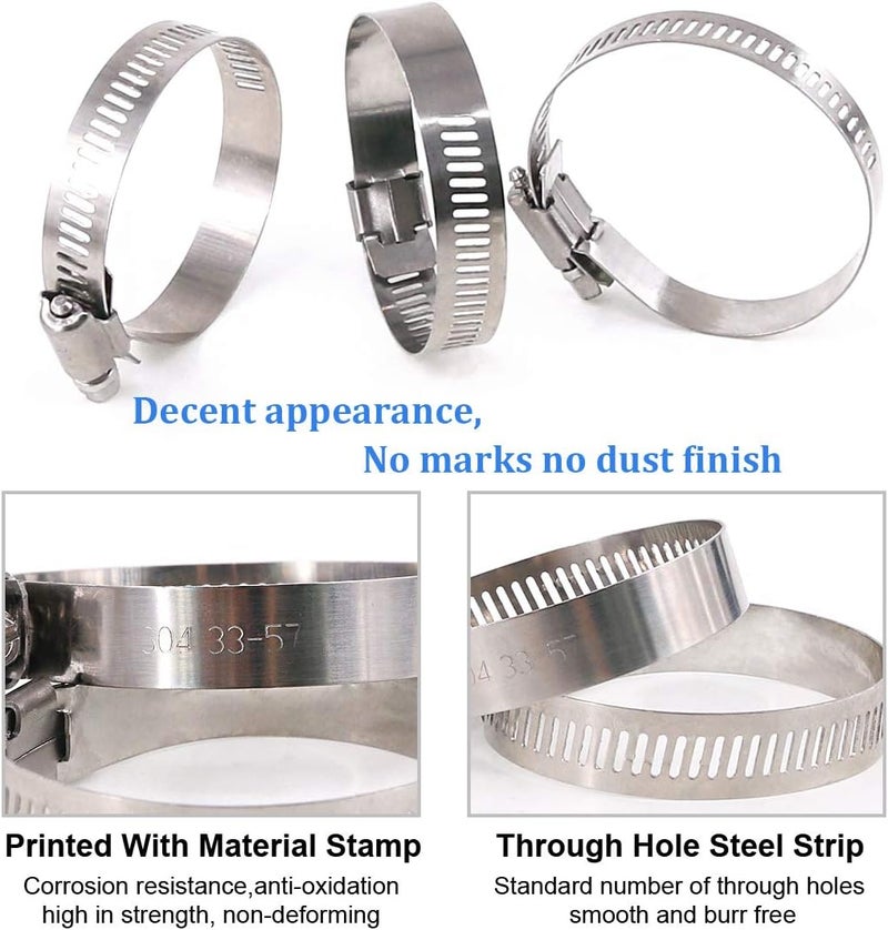 Glarks 20Pcs 304 Stainless Steel Adjustable 33-57MM Range Worm Gear Hose Clamps Assortment Kit, Fuel Line Clamp for Water Pipe, Plumbing, Automotive and Mechanical Application (33-57MM) - Image 5