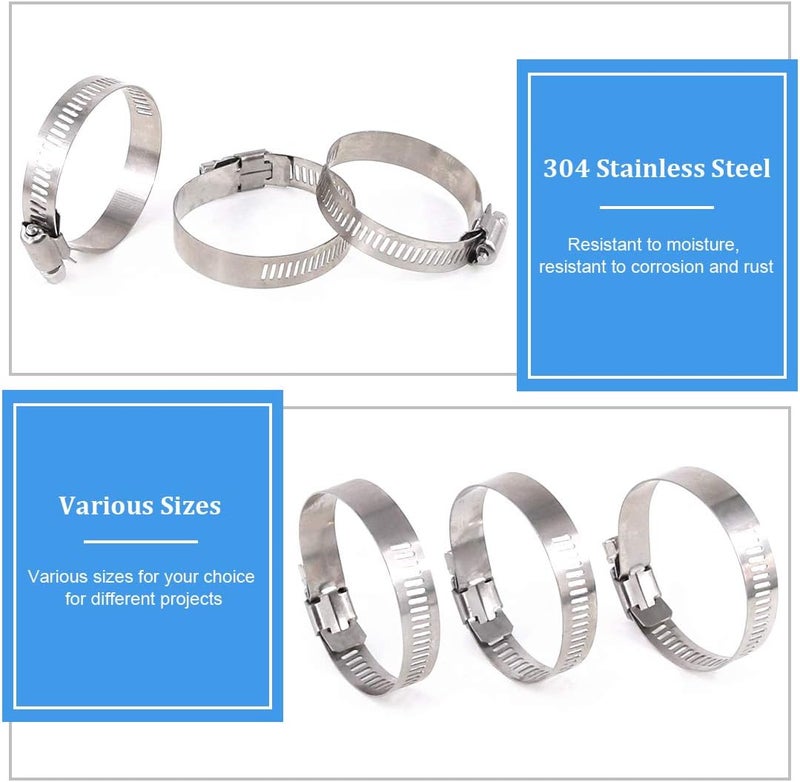 Glarks 20Pcs 304 Stainless Steel Adjustable 33-57MM Range Worm Gear Hose Clamps Assortment Kit, Fuel Line Clamp for Water Pipe, Plumbing, Automotive and Mechanical Application (33-57MM) - Image 4