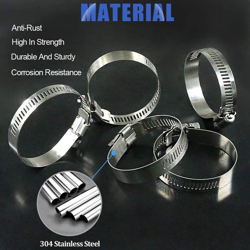 Glarks 20Pcs 304 Stainless Steel Adjustable 33-57MM Range Worm Gear Hose Clamps Assortment Kit, Fuel Line Clamp for Water Pipe, Plumbing, Automotive and Mechanical Application (33-57MM) - Image 3