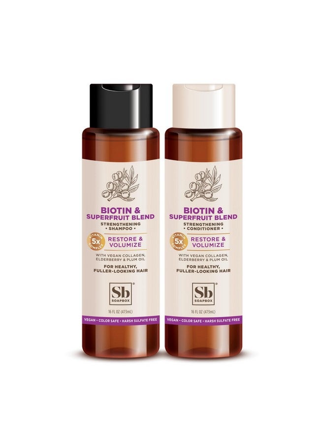 Soapbox Biotin & Superfruit Shampoo & Conditioner Set With Vegan Collagen Aloe And Shea Butter Pack Of 2 Sulfate Free Paraben Free Silicone Free Color Safe And Vegan Hair Products 16 Ounces Each - Image 1