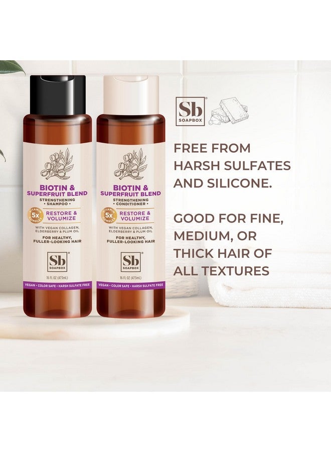 Soapbox Biotin & Superfruit Shampoo & Conditioner Set With Vegan Collagen Aloe And Shea Butter Pack Of 2 Sulfate Free Paraben Free Silicone Free Color Safe And Vegan Hair Products 16 Ounces Each - Image 4