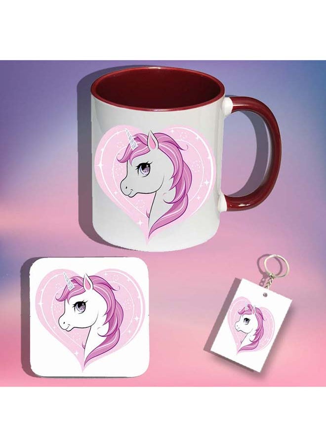 Generic - Unicorn Ceramic Red Mug With Coaster And Keychain - Image 1