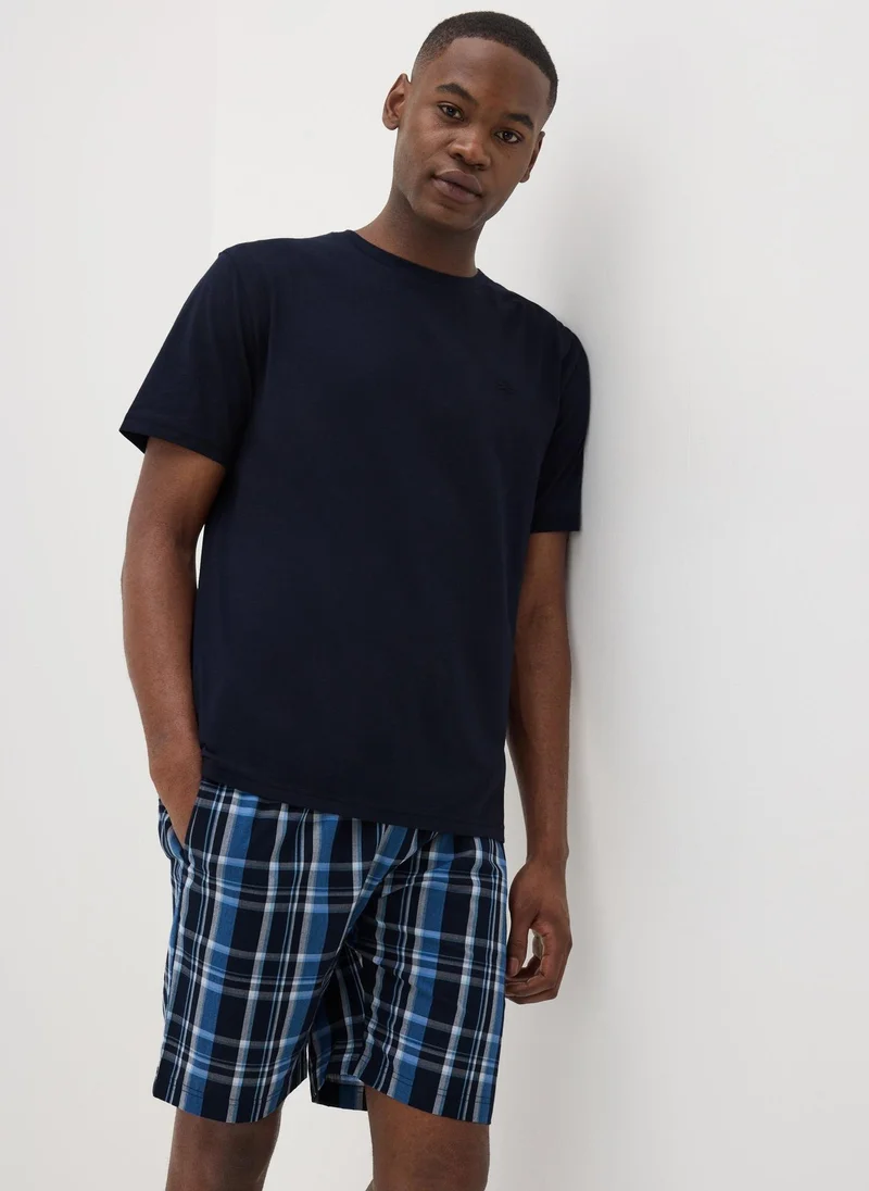 Matalan Navy Check Woven Pyjama Set