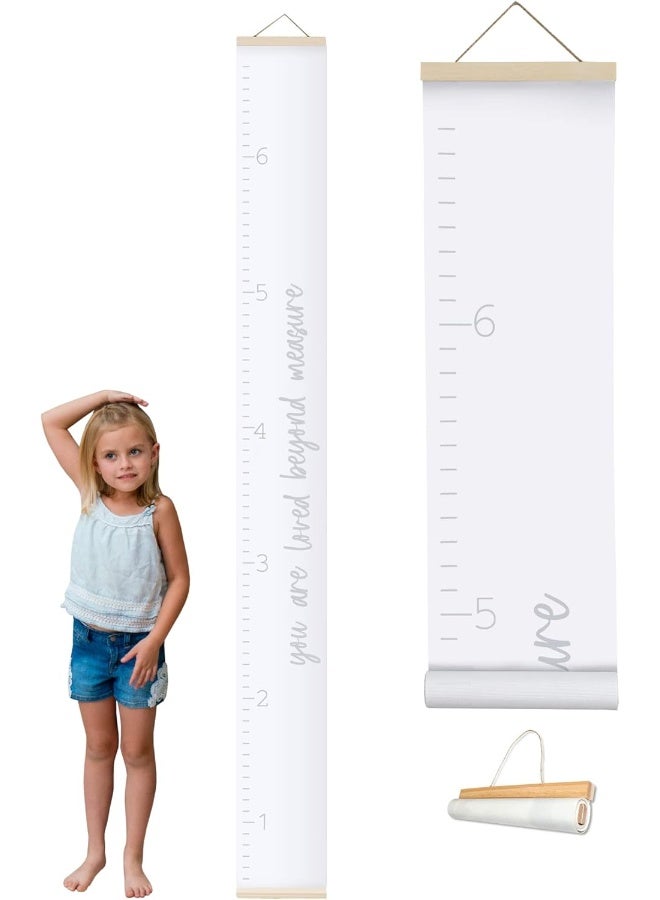 Morxy Canvas Growth Chart for Kids - Unisex Kids Room Wall Decor - Measuring Height Chart- Wall Tape with Height Chart for Kids (Canvas, Loved Beyond Measure- White) - Image 1