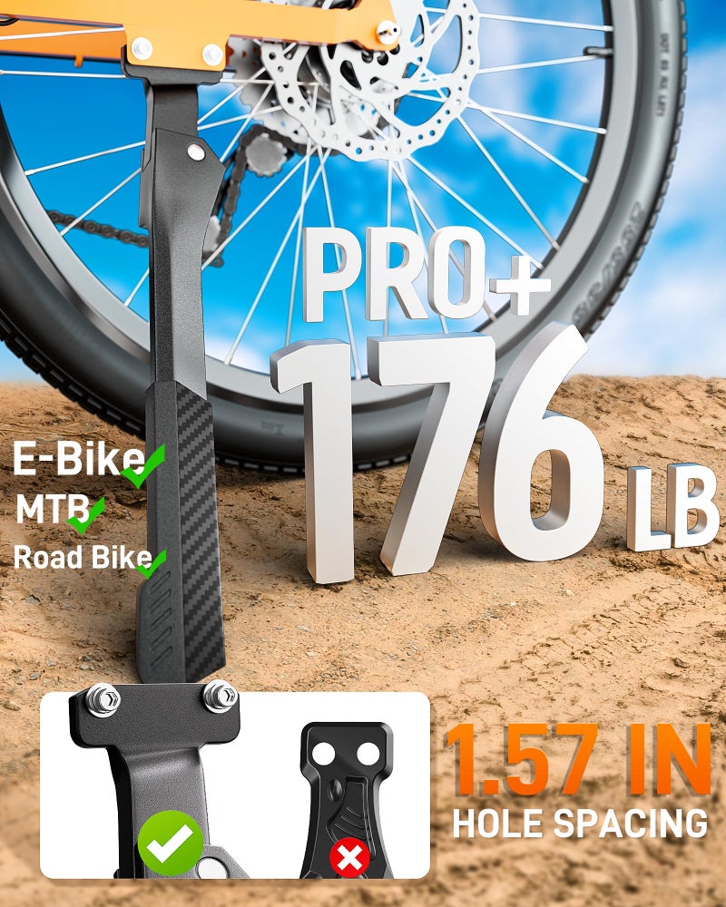 HENMI Bike Kickstand for 24-29 Inch Bicycle, 2 Holes Extra Stable Max Load 176LBS, Non-Slip Base Adult Bicycle Kickstand for Mountain Bike, E-Bike - Image 4