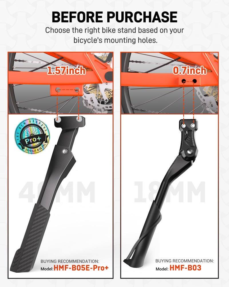 HENMI Bike Kickstand for 24-29 Inch Bicycle, 2 Holes Extra Stable Max Load 176LBS, Non-Slip Base Adult Bicycle Kickstand for Mountain Bike, E-Bike - Image 2