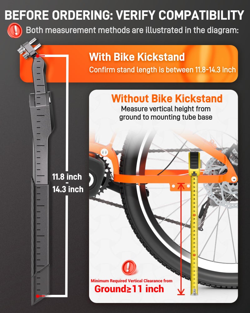 HENMI Bike Kickstand for 24-29 Inch Bicycle, 2 Holes Extra Stable Max Load 176LBS, Non-Slip Base Adult Bicycle Kickstand for Mountain Bike, E-Bike - Image 3