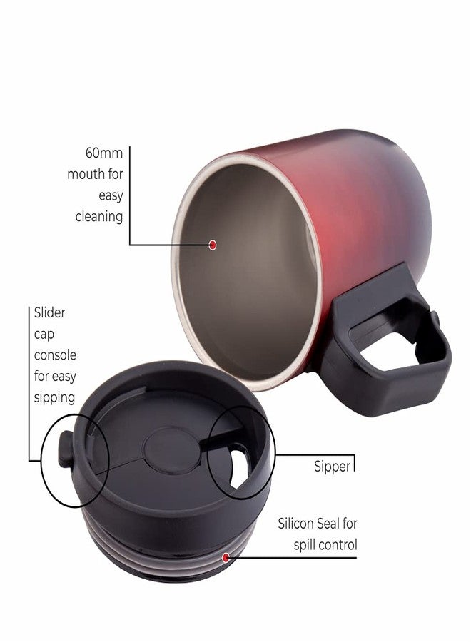 DUBBLIN Casa Stainless Steel Unbreakable Tea Coffee Mug Double Wall with Handle and Lid, Wide Mouth Mug Keeps Beverages Hot & Cold 270 ML Red - Image 4