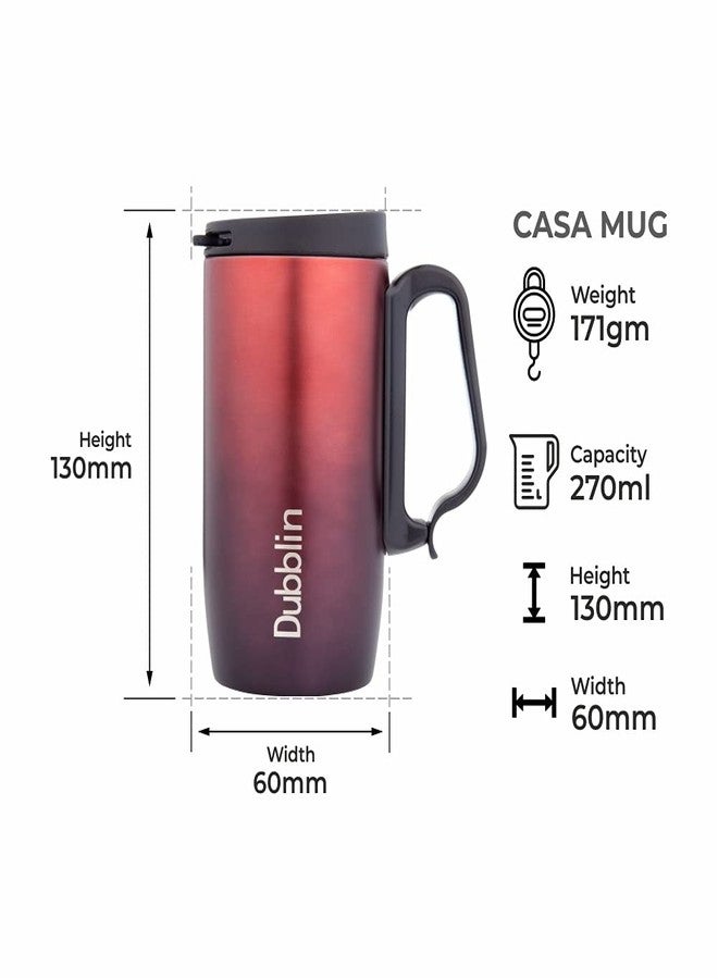 DUBBLIN Casa Stainless Steel Unbreakable Tea Coffee Mug Double Wall with Handle and Lid, Wide Mouth Mug Keeps Beverages Hot & Cold 270 ML Red - Image 3