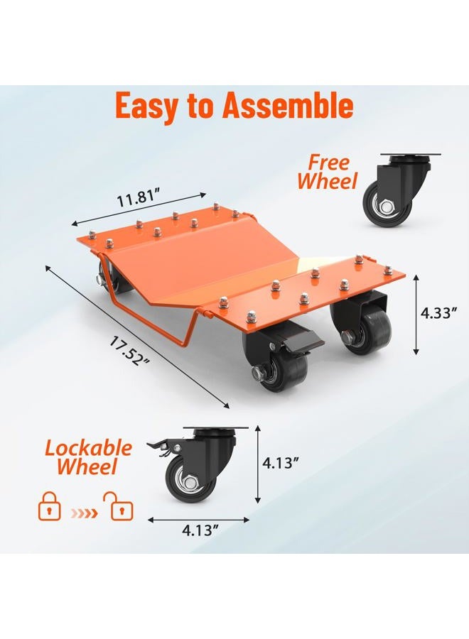 YardYonder Heavy Duty Car Wheel Dolly Set, 8000LBS Car Moving Dolly, Wheel Dollies Car Tire Stake Set of 4 Piece, Car Tire Dolly Cart Moving Cars, Trucks, Motorcycles, Boats, Orange - Image 3